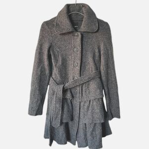 Cynthia Rowley Collared 100% Wool Belted Peplum Ruffle Coat S